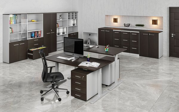 Komoda biurowa do biurka PRIMO GRAY, 740 x 600 x 420 mm, szary/wenge