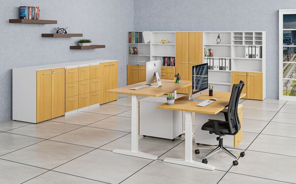 Komoda biurowa do biurka PRIMO WHITE, 740 x 600 x 420 mm, biały/buk