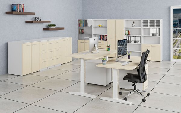 Komoda biurowa do biurka PRIMO WHITE, 740 x 600 x 420 mm, biały/brzoza