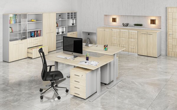 Komoda biurowa do biurka PRIMO GRAY, 740 x 600 x 420 mm, szary/dąb naturalny