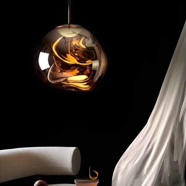 Tom Dixon Lampa wisząca designerska Melt Mini, możliwość ściemniania, mosiężny / złoty, salon / jadalnia, tworzywo sztuczne, design