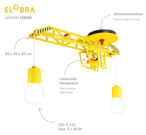 Elobra Lampa sufitowa Bodo, możliwość ściemniania, żółty / pomarańczowy, pokój dziecięcy, drewno