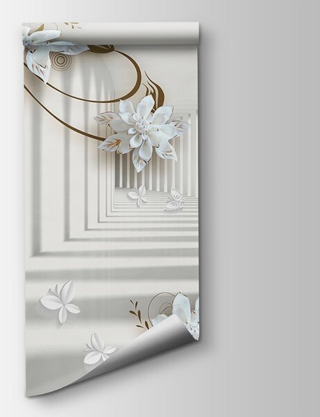 Fototapeta Biały wzór kwiatowy na białym tle, Fototapety 3d, Popularne Fototapety, u21861 - Tapeko.pl