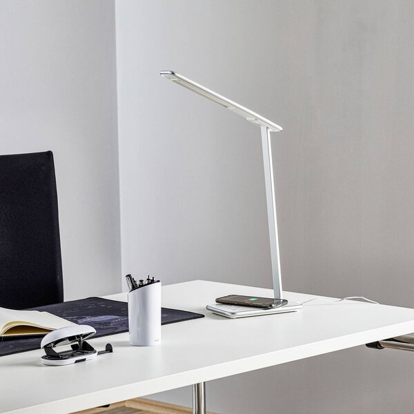 Aluminor Lampa biurkowa LED Orbit, możliwość ściemniania, chromowy / srebrny, biuro, metal, nowoczesny