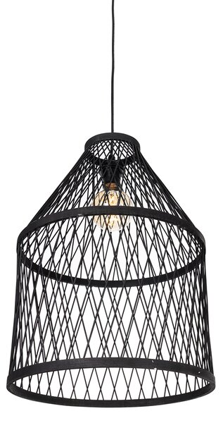 Rustykalna lampa wisząca zewnętrzna czarna rattanowa 3-światłowa - Calamus