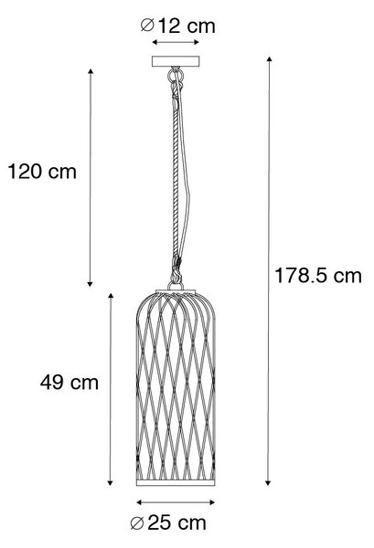 Zewnetrzna Wiejska lampa wisząca zewnętrzna czarna rattan 25 cm - Tatarak Oswietlenie zewnetrzne