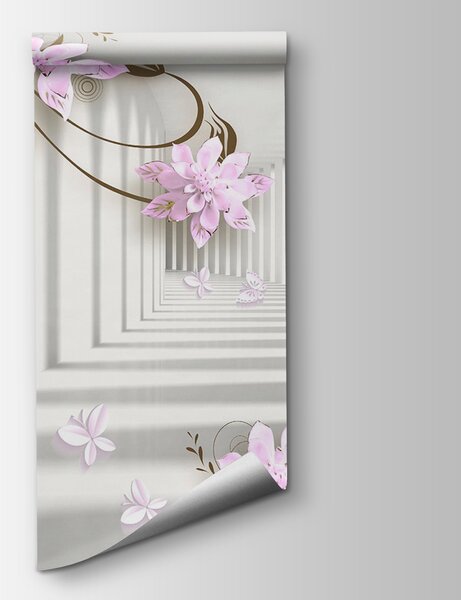 Fototapeta Tapeta z kwiatami i zawijasami, Fototapety 3d, Popularne Fototapety, u21861v3 - Tapeko.pl