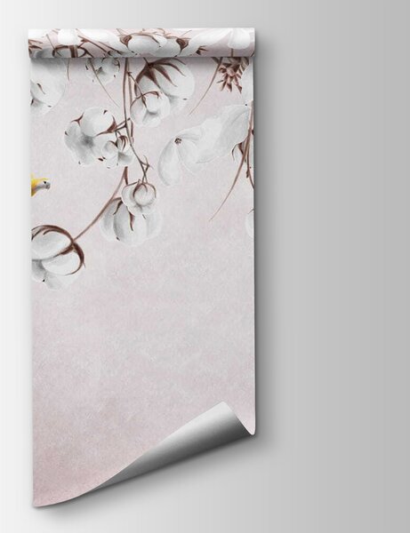 Fototapeta Ptak przelatujący nad kwiatami bawełny, Fototapety Kwiaty, Popularne Fototapety, u39788 - Tapeko.pl