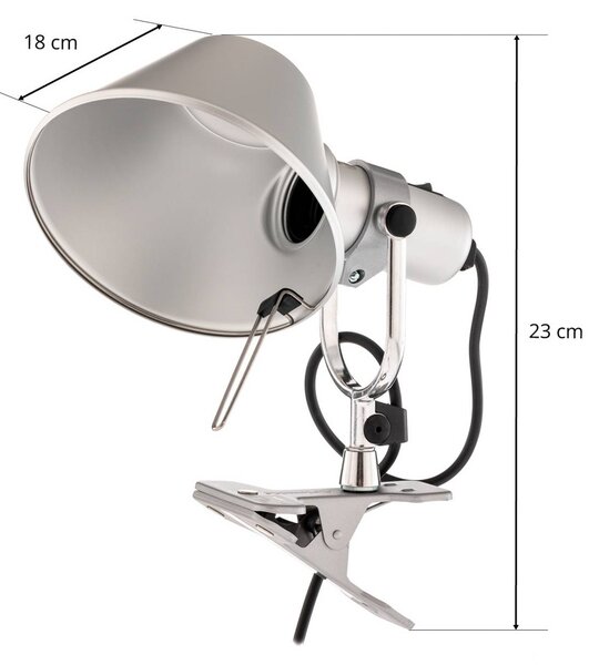 Artemide Lampka z klipsem Tolomeo Pinza, aluminiowy / szary / cynkowy, salon / jadalnia, aluminium, design
