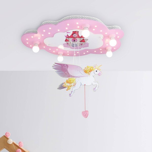 Elobra Lampa sufitowa Schloss, fioletowy / różowy / bladoróżowy, pokój dziecięcy, drewno