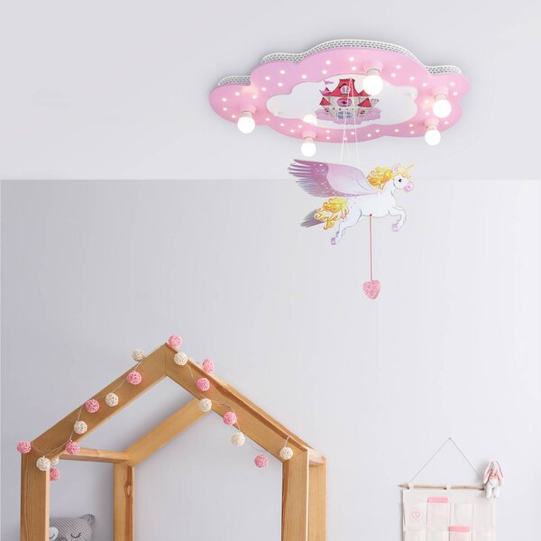 Elobra Lampa sufitowa Schloss, fioletowy / różowy / bladoróżowy, pokój dziecięcy, drewno