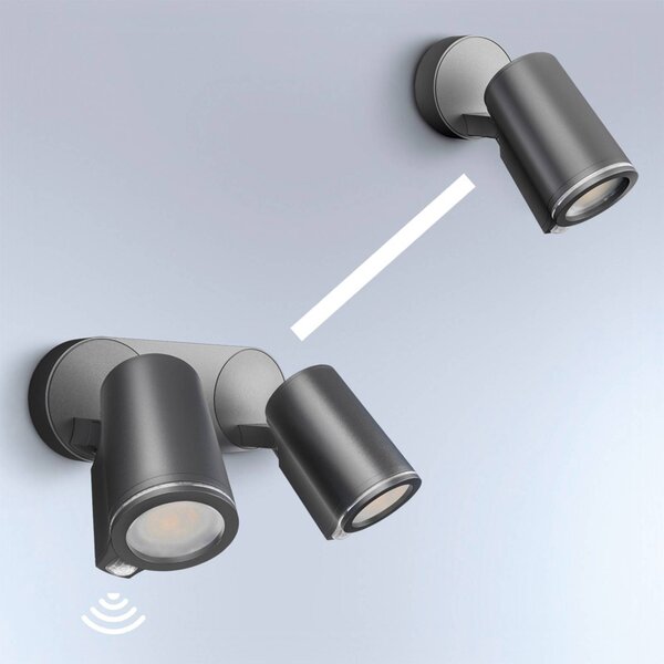 STEINEL Smart Sensor – spot zewnętrzny One SC, 2-punktowy, antracytowy, IP44 Spot Duo SC, czarny, aluminium, nowoczesny