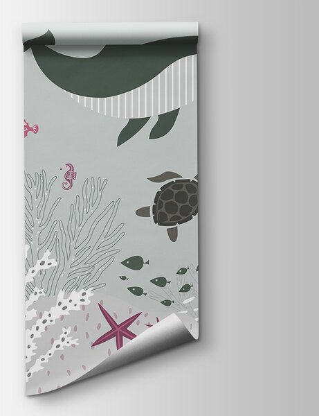 Fototapeta Morskie życie z wielorybem i wodorostami, Fototapety Dziecięce, Popularne Fototapety, u93763v2 - Tapeko.pl