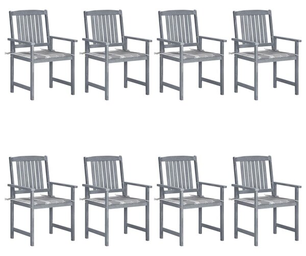 Krzesła ogrodowe, poduszki, 8 szt., lite drewno akacjowe, szare