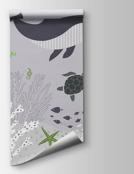 Fototapeta Morskie życie z wielorybem i żółwiami, Fototapety Dziecięce, Popularne Fototapety, u93763v3 - Tapeko.pl