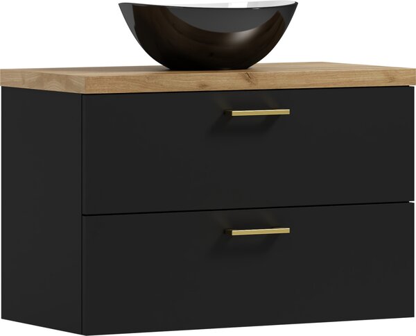 Meble ADK | Szafka wiszca, 53,2 x 80 x 40,6 cm, czarna/zota, z czarn umywalk, LUNA 80