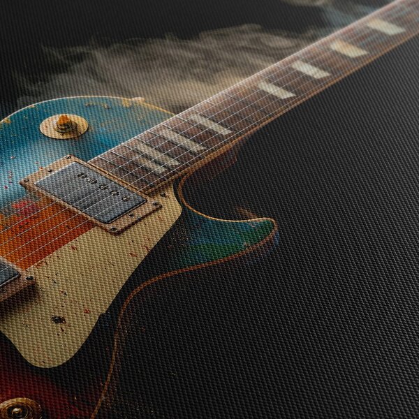 Obraz gitara w kolorowym dymie