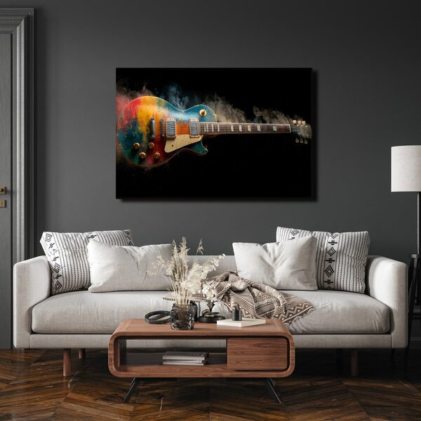 Obraz gitara w kolorowym dymie