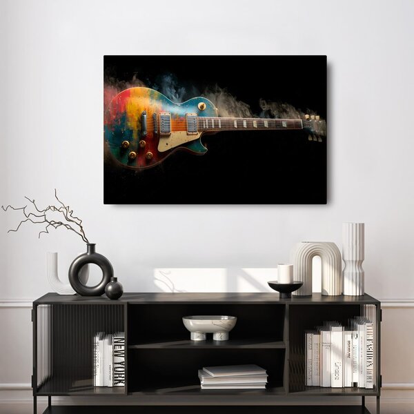 Obraz gitara w kolorowym dymie