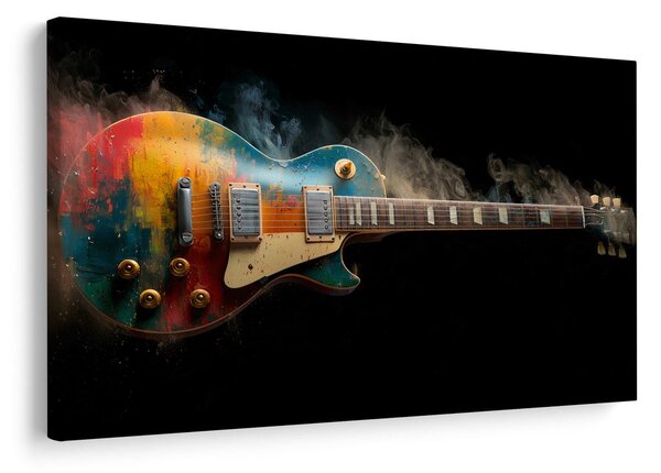 Obraz gitara w kolorowym dymie