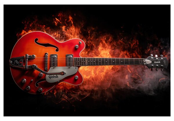Obraz elektryczna gitara w płomieniach