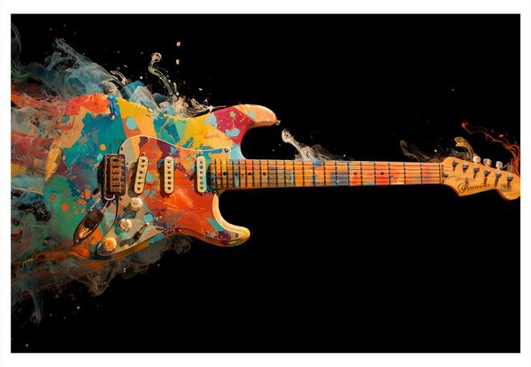 Obraz gitara w kolorowym wirze