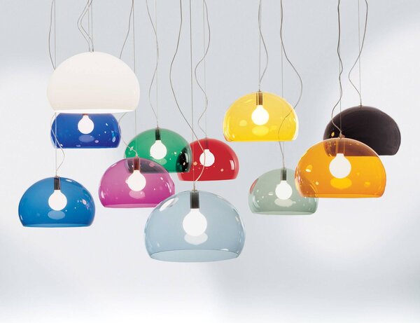 Kartell Lampa wisząca designerska FL/Y, możliwość ściemniania, biały / opal, salon / jadalnia, tworzywo sztuczne, design