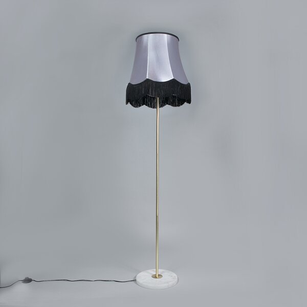 Lampa podłogowa mosiężna z kloszem babci czarno-szarym 45 cm - Kaso