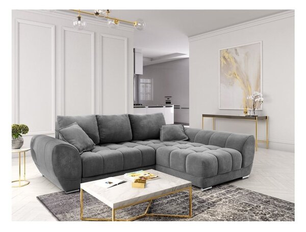 Szary rozkładany narożnik z aksamitnym obiciem Windsor & Co Sofas Nuage, prawostronny