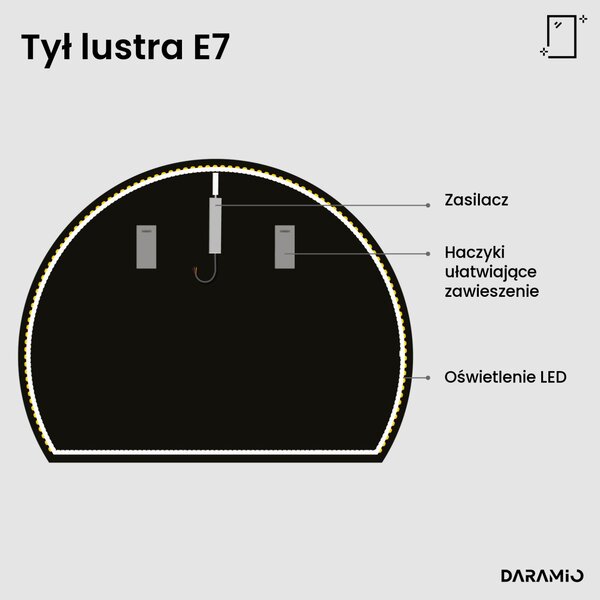 Lustro łazienkowe półokrągłe LED E7