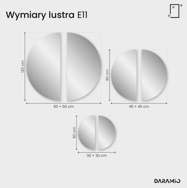 Dwuczęściowe lustro łazienkowe półokrągłe LED E11