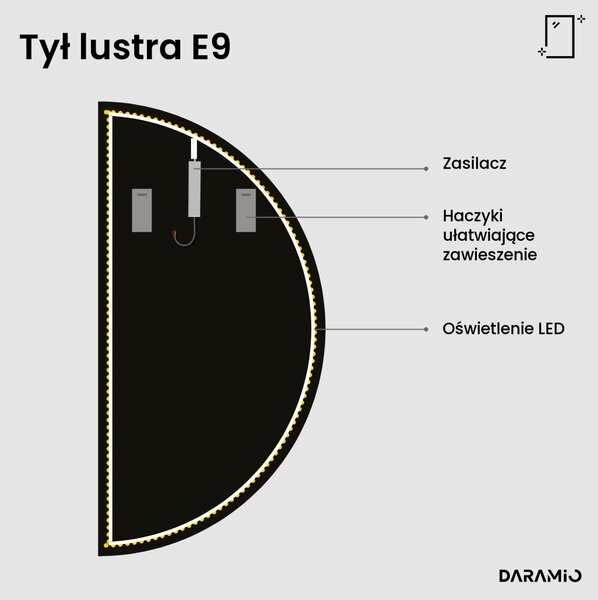 Lustro łazienkowe półokrągłe LED E9
