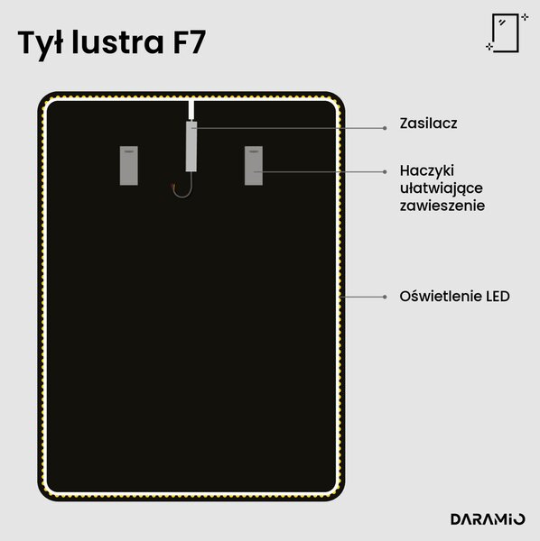 Lustro łazienkowe LED z zaokrąglonymi rogami F7