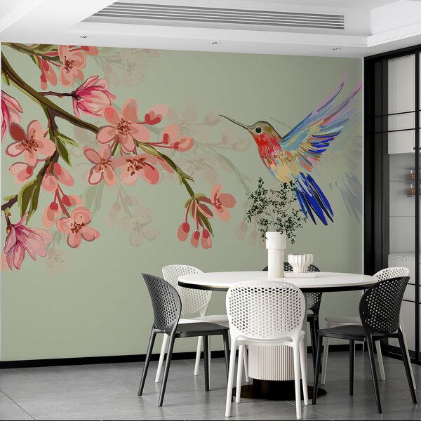Fototapeta Ptak lecący obok kwiatów, Fototapety Drzewa, Popularne Fototapety, w00693 - Tapeko.pl