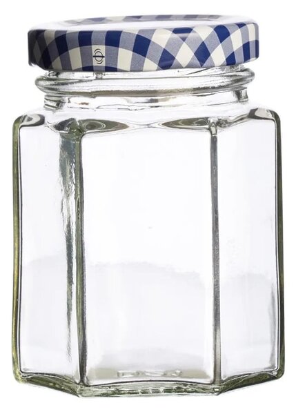 Zestaw 12 szklanych słoików z niebieską zakrętką Kilner Hexagonal, 48 ml