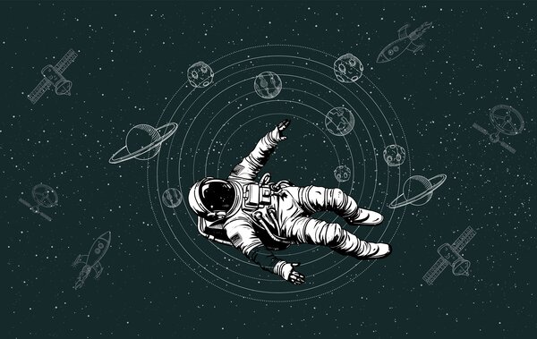 Fototapeta Astronauta unoszący się w przestrzeni kosmicznej, Fototapety Kosmos, Popularne Fototapety, w00712v2 - Tapeko.pl
