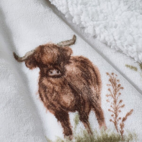 Brązowo-beżowy koc z mikropluszu 130x170 cm Angus Highland Cow – Catherine Lansfield