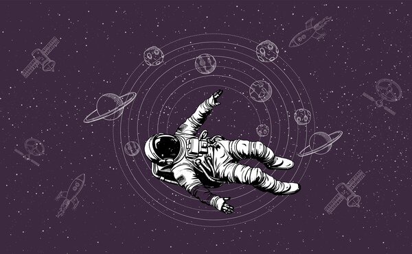 Fototapeta Astronauta unoszący się w przestrzeni kosmicznej, Fototapety Kosmos, Popularne Fototapety, w00712v1 - Tapeko.pl