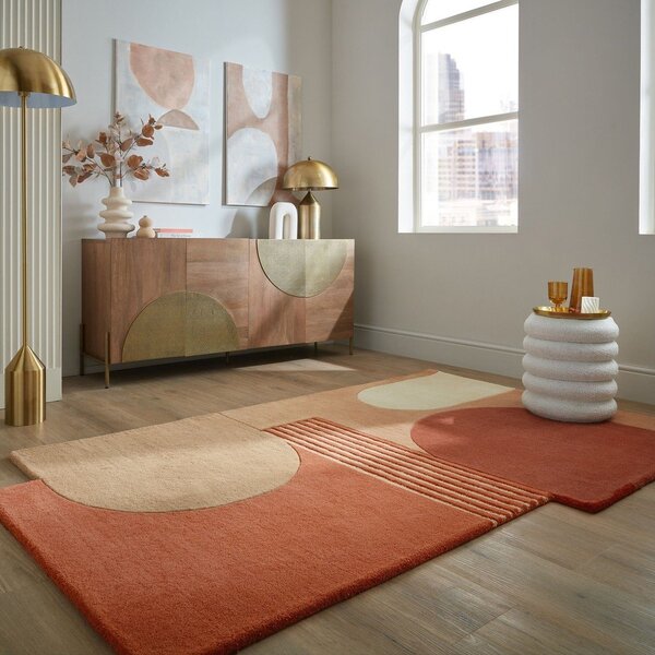 Wełniany dywan tkany ręcznie w kolorze terakoty 150x240 cm Lozenge Terracotta – Flair Rugs