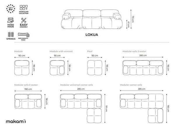 Pomarańczowy aksamitny narożnik modułowy (lewostronny) Lokua – Makamii