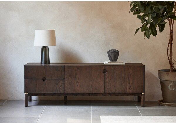 Ciemnobrązowa szafka pod TV w dekorze dębu 160x55 cm Arun – Unique Furniture
