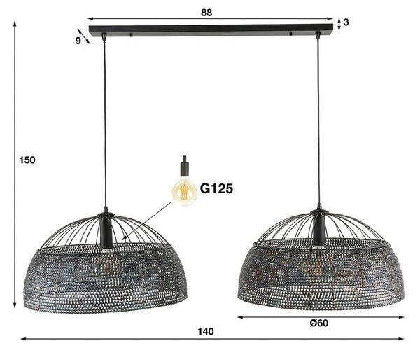 ZIJLSTRA Lampa wisząca Setengah, możliwość ściemniania, czarny, salon / jadalnia, metal, vintage