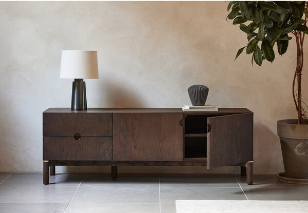 Ciemnobrązowa szafka pod TV w dekorze dębu 160x55 cm Arun – Unique Furniture