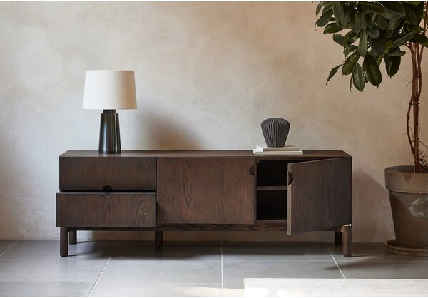 Ciemnobrązowa szafka pod TV w dekorze dębu 160x55 cm Arun – Unique Furniture