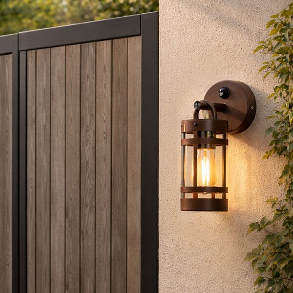 Lampa ścienna zewnętrzna rdzawo-brązowa IP44 z czujnikiem ruchu - Ruben