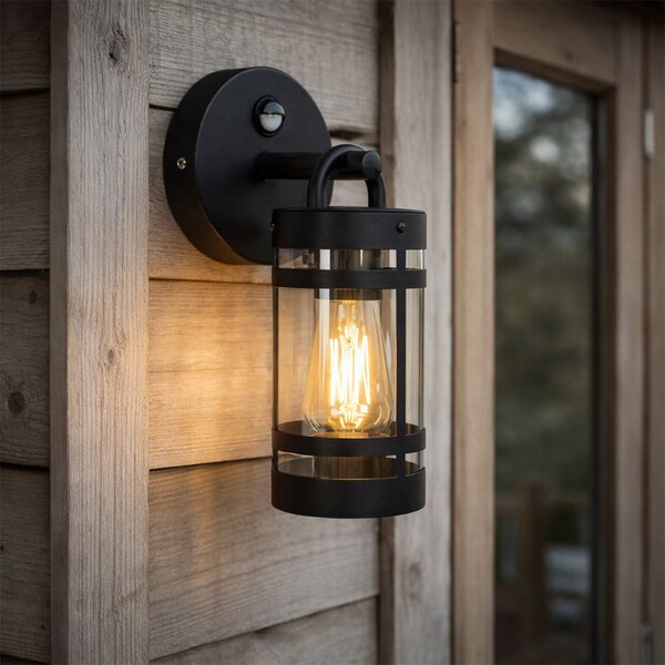 Lampa ścienna zewnętrzna czarna IP44 z czujnikiem ruchu - Ruben