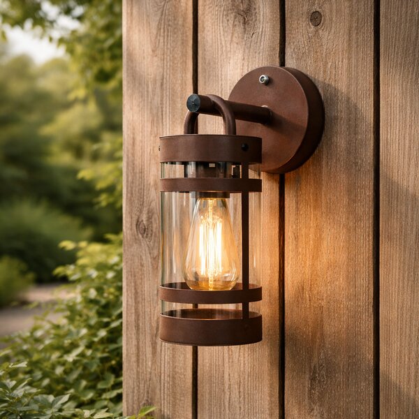 Lampa ścienna zewnętrzna brązowa rdza IP44 z czujnikiem zmierzchu - Ruben
