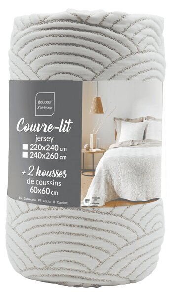 Biało-beżowy dżersejowy zestaw narzuty na łóżko i poszewki na poduszkę 220x240 cm Cassandra – douceur d'intérieur