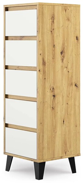 Wysoka komoda na nóżkach z 5 szufladami dąb artisan + biały M0-S86