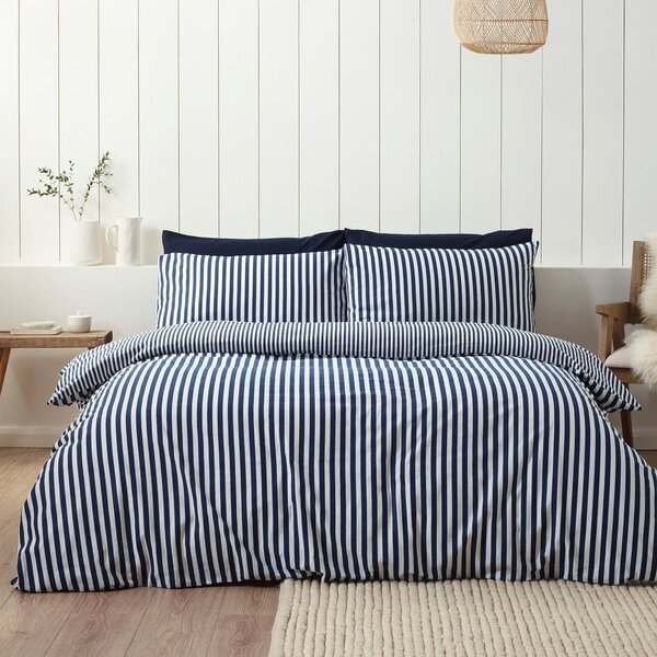 Ciemnoniebieska flanelowa pościel jednoosobowa 135x200 cm Stripe – Catherine Lansfield